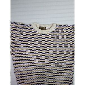 Vintage Eddie Bauer Mens Large Cotton Knit Sweater Multi-Color Crewneck Purple